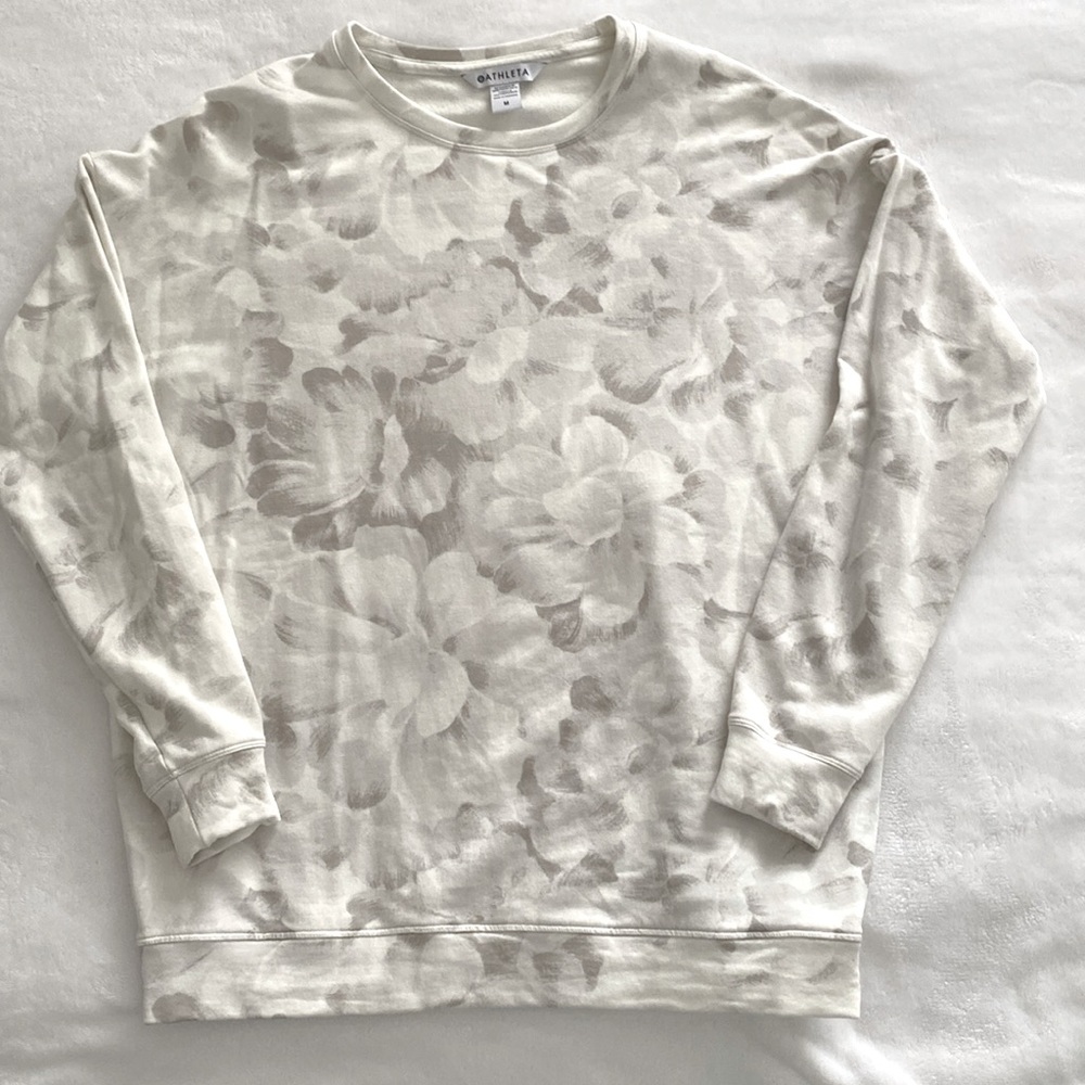 Athleta, Light Grey Flowered Sweatshirt, Size M